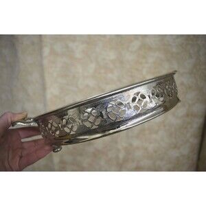 Silver Toned Metal 8-9" Pie Plate Rack Cradle Filigree Ornate Scroll Kitchen